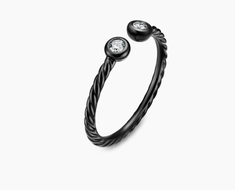 David Yurman Black Diamond Ring with Twisted Band